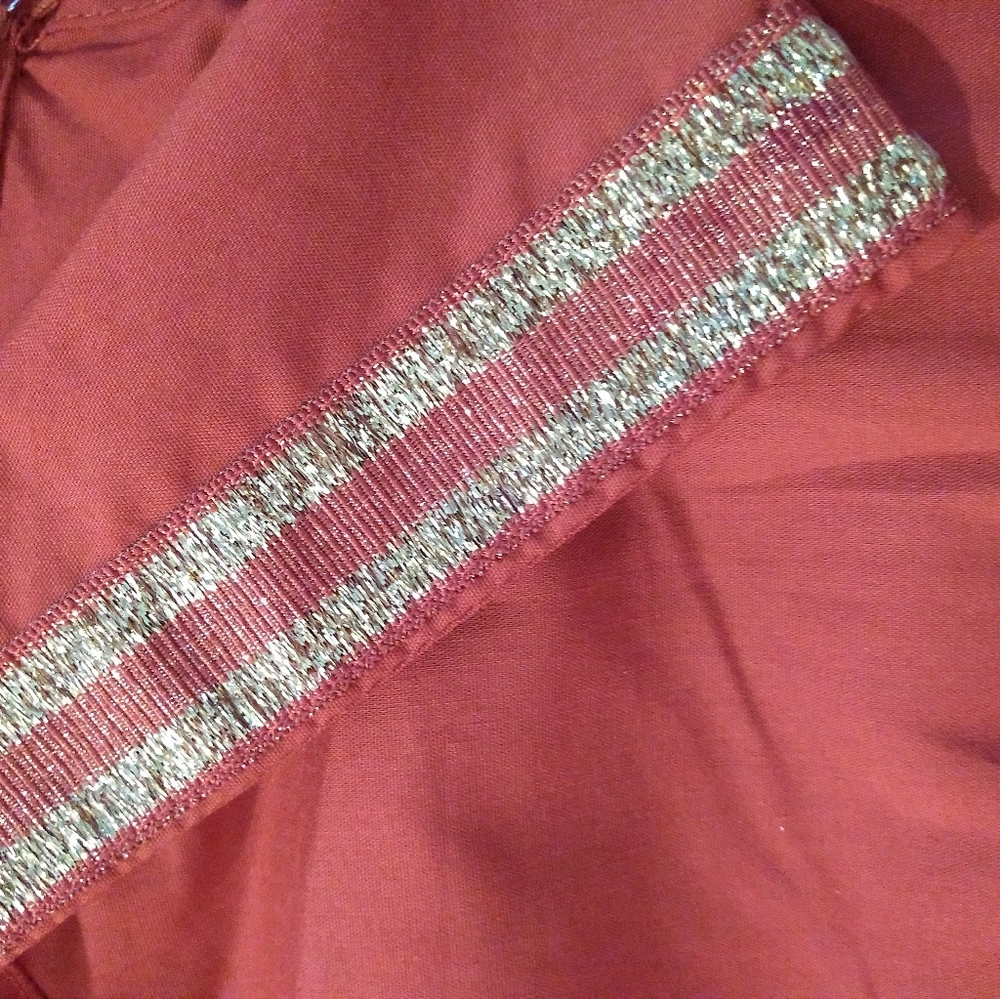 Bold & Gold Detailed, Burnt Orange Button Down Top - Picture 12 of 15